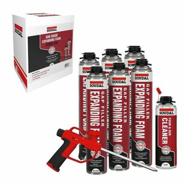 Picture of Soudal Expanding Foam Combi-Box 6 x foam, 1 x Gun & 1 Cleaner KIT