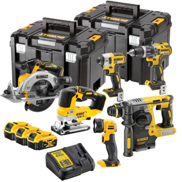 Picture of DeWalt DCK690P3T 6pc 18V XR Powertool Kit (DCD796 DCF887 DCS565 DCH273 DCS334 DCL040 3x 5.0Ah Batteries) 