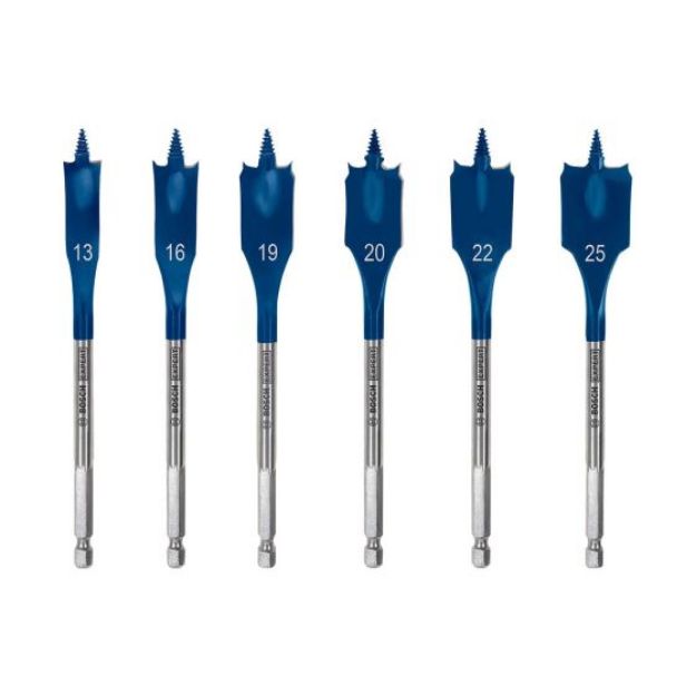 Picture of Bosch Expert Self Cut Speed Flat Spade Drill Bit Set Hex Shank 6pc,13, 16, 19, 20, 22, 25mm 2608900333