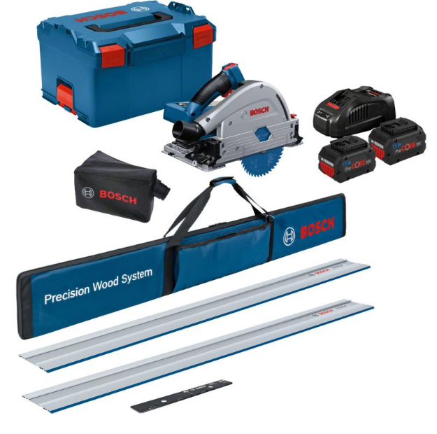 Picture of Bosch GKT18V52GCKit 18v Biturbo Brushless Plunge Saw Cutting Capacity 52mm - With Rail 46mm 140x20mm Blade With 2 x FSN1400 Guide Rail, Connector & BAG C/W 2 x 8.0Ah Procore Li-ion Batteries & Charger In L-boxx    