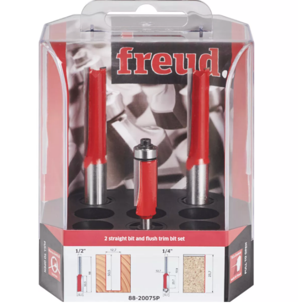 Picture of Freud F03FR04370 Kitchen Fitter Router Bit Set: 1/2" Straight & 1/4" Flush Trim 3 Piece 