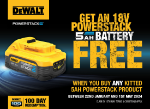 Picture of Dewalt DCG409H2T 18v XR 5'' 125mm Brushless High Power Angle Grinder With Flexvolt Advantage C/W 2 x 5.0Ah Powerstack Batteries & multi votage charger In T-Stak Box 