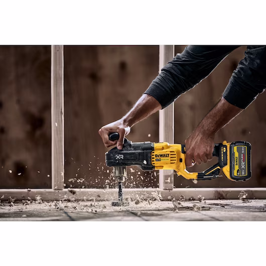 Picture of Dewalt DCD444N 18V XR Brushless Angle Drill with E-Clutch, 0-1250rpm, 220nm, Max Self-Feed:65mm, Max Holesaw:102mm, 4.2kg, Bare Unit 