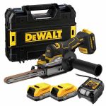 Picture of Dewalt DCM200E2T 18v XR Brushless Band File 457x13mm Belt, 1700m/min, 173° Pivoting Arm, 2kg C/W 2 x DCBP034 1.7Ah Compact Powerstack Batteries & DCB1102 Charger in T-Stak Box