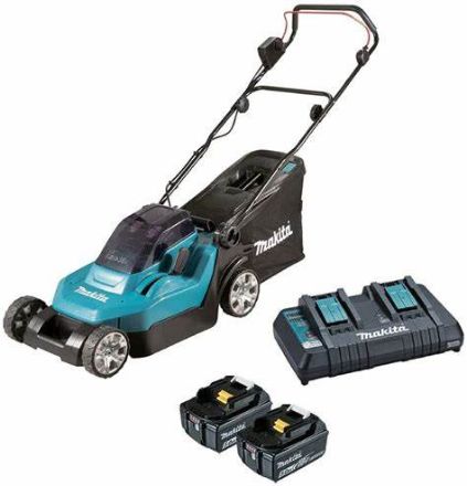 Makita DLM382CT2 Twin 18v/36v Cordless Lawnmower With Plastic Deck 38cm Cutting Width, 3700rpm, 16.9kg C/W 2 x 5.0Ah Li-ion Batteries & Charger PMKLMCD-DLM382CT2