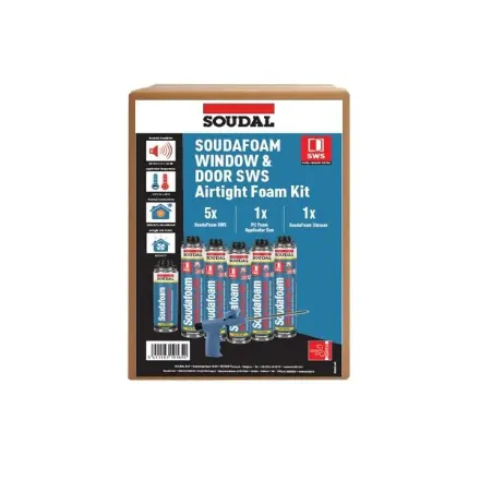Soudal 166967 SWS Airtight Foam Kit (5 x Gun Grade SWS 750ml, 1 x Soudafoam 500ml Cleaner, 1 x Compact Gun) EAASISD-166967