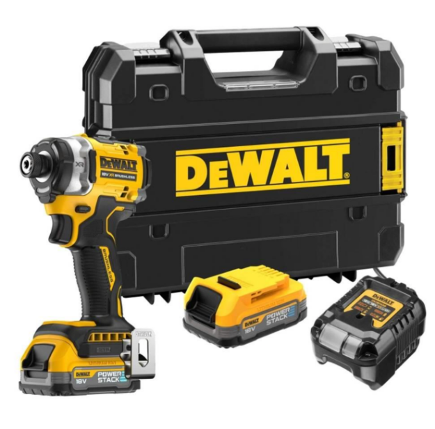 Picture of Dewalt DCF860E2T 18V XR Brushless 282nm Premium Impact Driver Kit C/W 2 x Compact Powerstack Batteries & Charger In Box