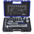 Picture of FORUM 20pc 1/2'' SOCKET SET 10-32mmContents:1 lever reversible ratchet, 72 teeth15 hexagon socket spanner inserts 10; 11; 12; 13; 14; 15; 16; 17; 18; 19; 22; 24; 27; 30; 32 mm2 extensions 125; 250 mm1 T-handle with sliding block1 universal joint