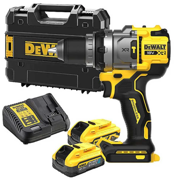 Picture of Dewalt DCD1007H2T 18V XR Brushless High Power 3 Speed Combi Drill 180Nm 0-2000rpm C/W 2 x 5.0Ah Powerstack Batteries & Charger In T-stak Box 