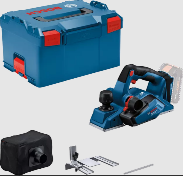 Picture of Bosch GHO 18V-26 18V 82mm Brushless Planer Max Depth 2.6mm Rebate Depth 9mm, Left/Right Chip Ejection,One-blade Easy Change,3 Chamfer Grooves, 2.45kg Bare Unit C/W L-boxx 06015B5000 