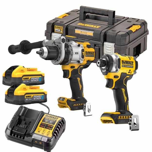 Picture of Dewalt DCK2200H2T 2pc 18V XR Premium Combo Kit Includes DCD1007 Combi Drill 180Nm & DCF860 Impact Driver 282Nm C/W 2 x Powerstack 5.0Ah Li-ion Batteries & Charger In T-stak Box