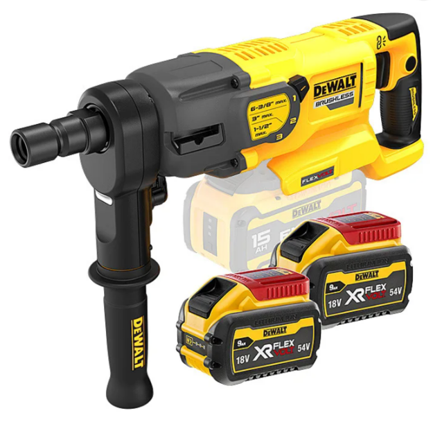 Picture of Dewalt DCD150X2 54V XR Flexvolt Diamond Core Drill 3 Speed Gear Box, Max Core:100mm Handheld, 162mm in Wall Mounted Stand, 5.5kg C/W 2 x 9.0Ah Batteries & Charger In Case 