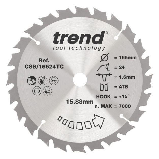 Picture of Trend CRAFT SAW BLADE 165MM X 24T X 15.88MM (For Trend & Milwaukee Circular Saws)