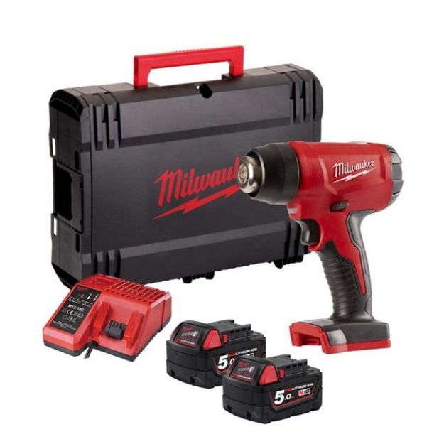 Picture of Milwaukee M18BHG-502C M18 Compact Heatgun 470°C, 1.4kg C/W 2 x 5.0Ah Batteries & Charger In Case 