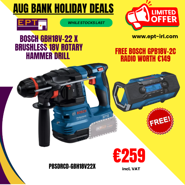 Picture of Bosch GBH18V-22 X Brushless 18V Rotary Hammer Drill with ONECHUCK Body Only 0 611 924 100 + Free Bosch GPB18V-2C Radio worth €149