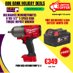 Picture of Milwaukee M18ONEFHIWF12-0 18v 1/2'' 3 Speed High Torque Impact Wrench 1356nm Max Bolt M33 3.3kg Bare Unit In Cardboard Box + Milwaukee 5.0Ah Battery worth €99