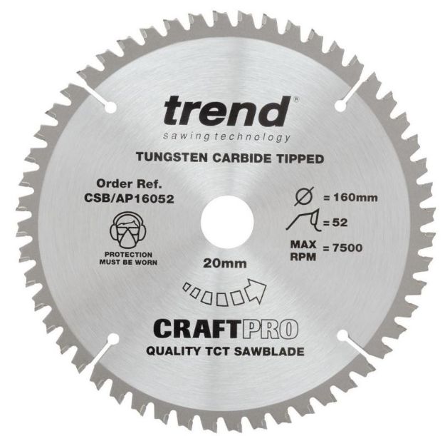 Picture of Trend 160mm x 20mm x2.2 52t TCT Blade For Aluminium & Plastic