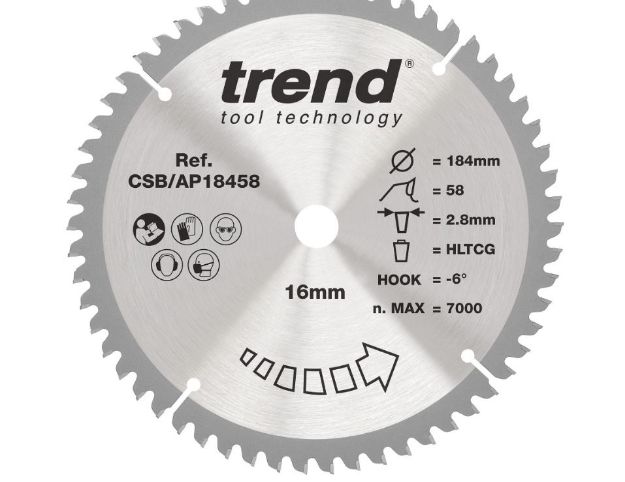 Picture of Trend CSB-AP18458 184x16mm 58T TCT Blade For Aluminium & Plastic