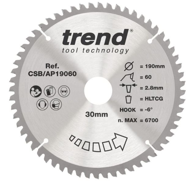 Picture of Trend CSB-AP19060 190x30mm 60T TCT Blade For Aluminium & Plastic