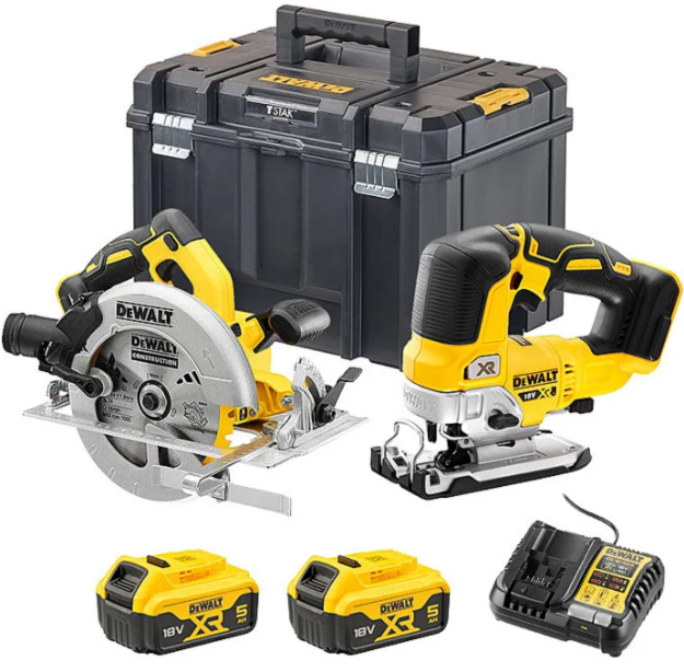 Picture of DeWalt DCK2012P2T XR 18v Brushless Combo Kit Includes DCS570 Circular Saw & DCS334 Jigsaw C/W 2 x 5.0Ah Batteries & Charger In T-Stak Box