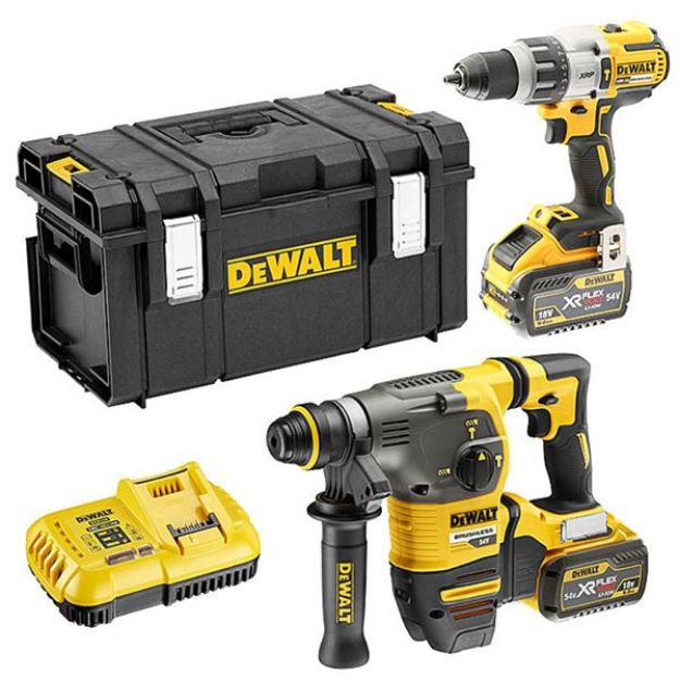 Picture of Dewalt DCK2033X2 2pc Kit Includes DCH333 SDS Drill & DCD996 3 Speed Combi Drill C/W 2 x 9.0Ah Li-ion Flexvolt Batteries & Fast Charger In DS300 Box 