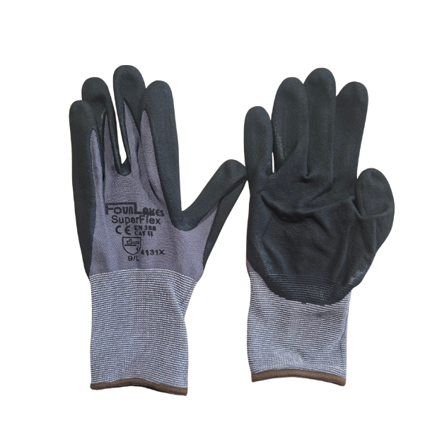 Picture of Superflex Grey Nylon & Spandex Liner Microfoam Nitrile & Waterbase Pu Palm Coated Gloves   