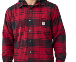 Picture of CARHARTT 105621 OXBLOOD RED RUGGED FLEX RELAXED FIT FLANNEL FLEECE LINED HOODIE SHIRIT