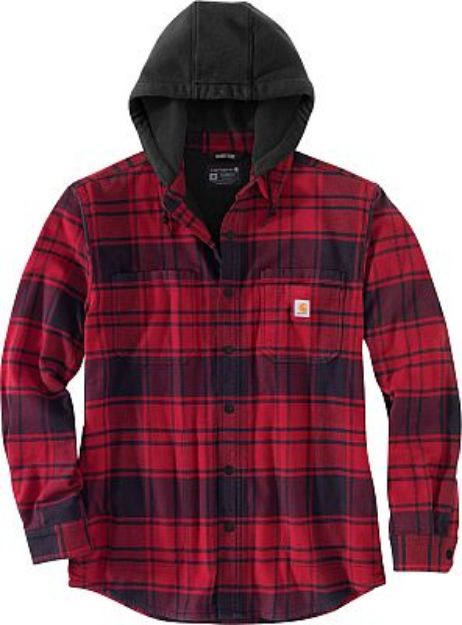 Picture of CARHARTT 105621 OXBLOOD RED RUGGED FLEX RELAXED FIT FLANNEL FLEECE LINED HOODIE SHIRIT