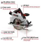 Picture of Einhell TE-CS 18/190 Li BL-Solo PXC 18V Professional Brushless 190mm Circular Saw 65mm Depth,190x30mm Blade,3800rpm, 3.2kg Bare Unit 
