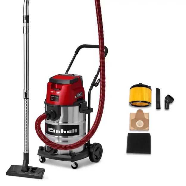 Picture of Einhell TE-VC 36/30 S Auto Li S-Solo PXC 36V Professional 30 Litre Stainless Steel Wet and Dry Vac with Auto Power Take Off, Bare Unit  