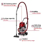 Picture of Einhell TE-VC 36/30 S Auto Li S-Solo PXC 36V Professional 30 Litre Stainless Steel Wet and Dry Vac with Auto Power Take Off, Bare Unit  