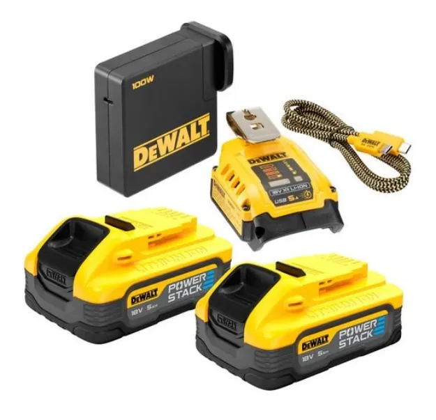 Picture of Dewalt DCB094H2 18V XR 2x 5Ah Powerstack Batteries USB-C Power Delivery Portable Charging Kit 