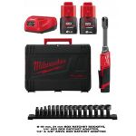 Picture of Milwaukee M12FPTR-202X Pass through Ratchet c/w 2 x 2.0Ah Batteries & Charger In Case(Includes: Sockets 8-19mm & 21mm 1/4" and 3/8" Anvil adapters and 1/4" Hex bit)
