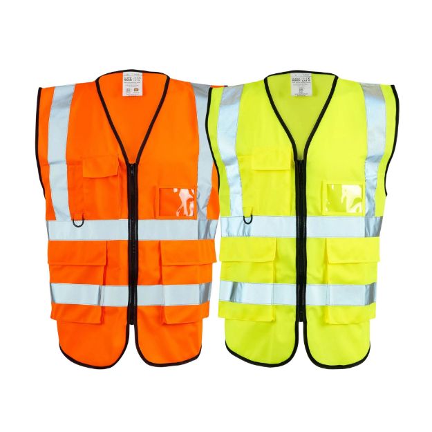 Picture of HI-VIS EXECUTIVE VEST 2 BAND W/ PHONE PEN & I.D. POCKETS & ZIP FRONT FASTENING   